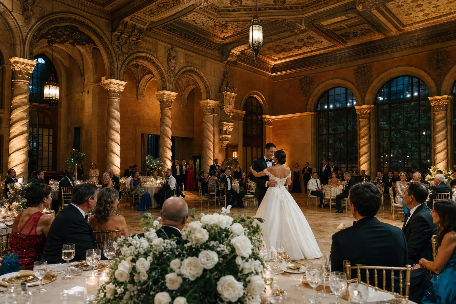 First dance in a gilded ballroom at The Biltmore Hotel
